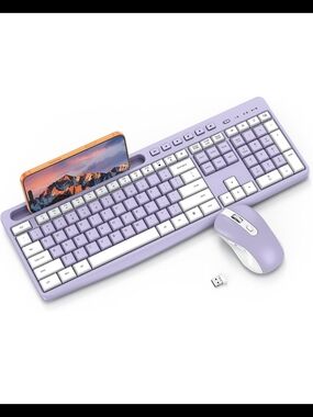 Wireless Lavender Keyboard and Mouse Combo with Phone Stand